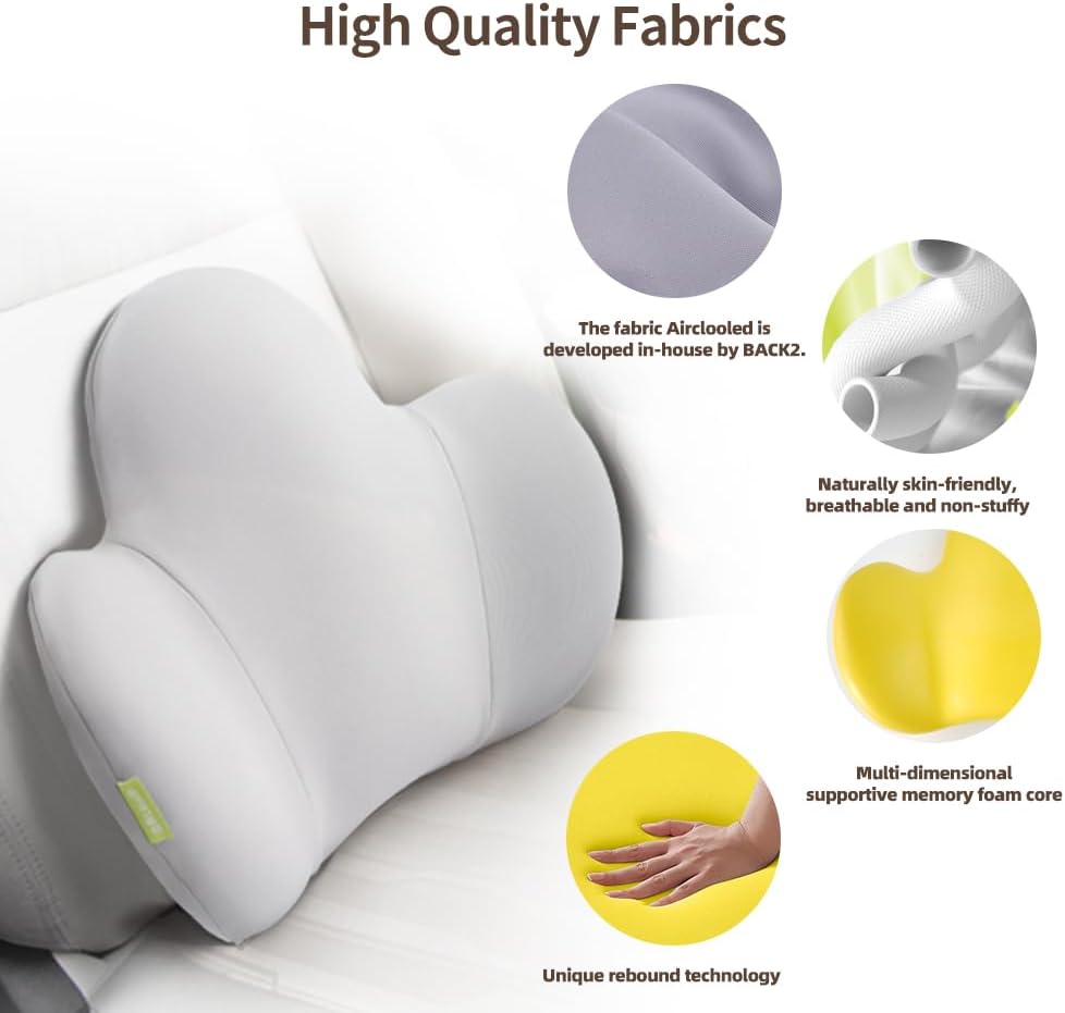 Ergonomic Multi-Zone Lumbar Support Pillow – Memory Foam Car Back Cushion for Lumbar, Spine & Tailbone Relief, Breathable Cover for Car Seat & Office Chair