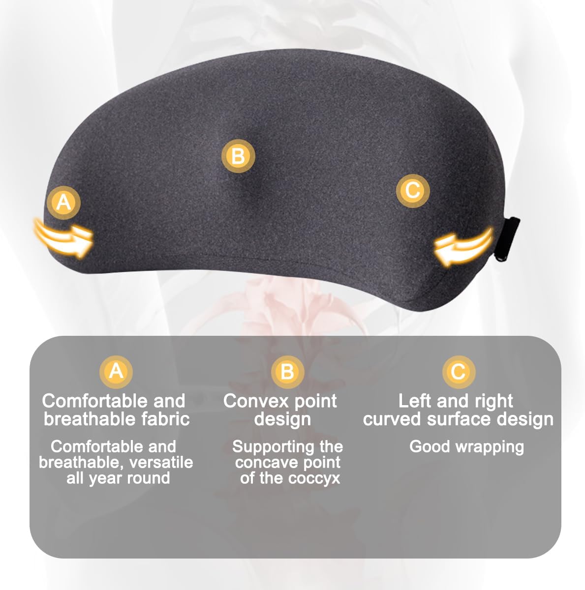 Lumbar Support Pillow for Car and Office – Ergonomic Memory Foam Back Cushion with Breathable Cover, Removable & Washable