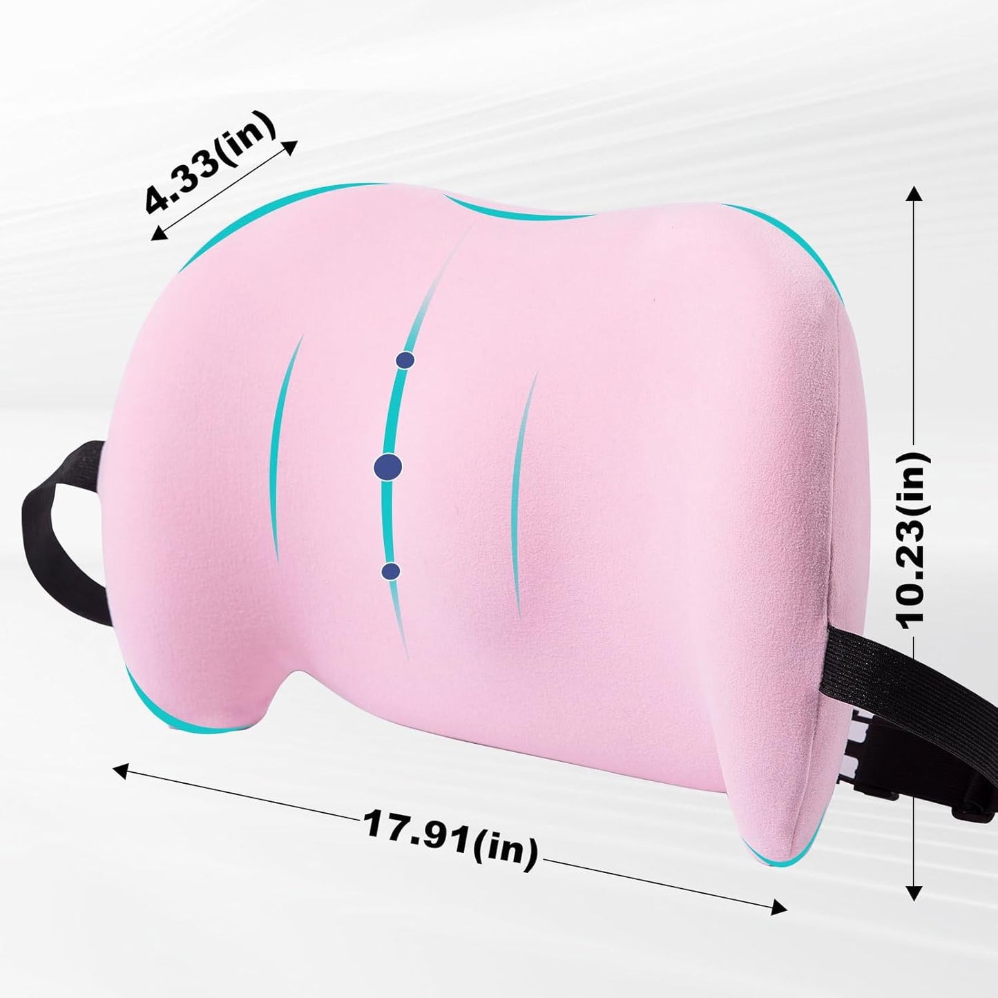 Pink Lumbar Support Pillow – Ergonomic Memory Foam Car Back Cushion for Lower Back Pain Relief, Adjustable Strap for Car Seat & Office Chair