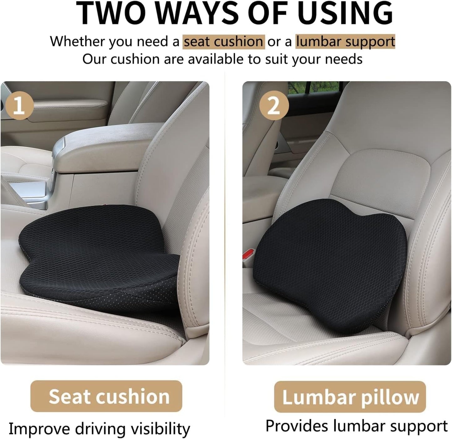 Ergonomic Wedge Seat Cushion – Memory Foam Lumbar Support Pillow for Car Seat, Office Chair, and Home, Non-Slip Breathable Cover, Removable & Washable