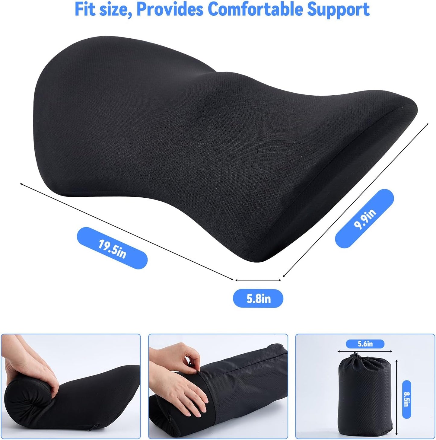 Portable Foldable Car Lumbar Support Pillow – Ergonomic Memory Foam Back Cushion with Washable Cover, Compact Travel-Friendly Design for Car, Office, and Home