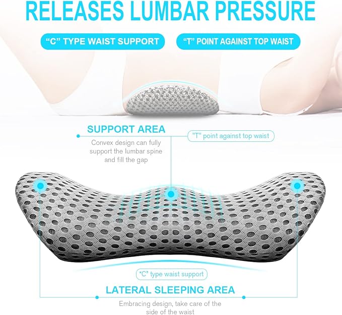 Lumbar Support Pillow for Car and Office – Ergonomic Memory Foam Back Cushion with 4D Breathable Mesh Cover, Removable & Washable