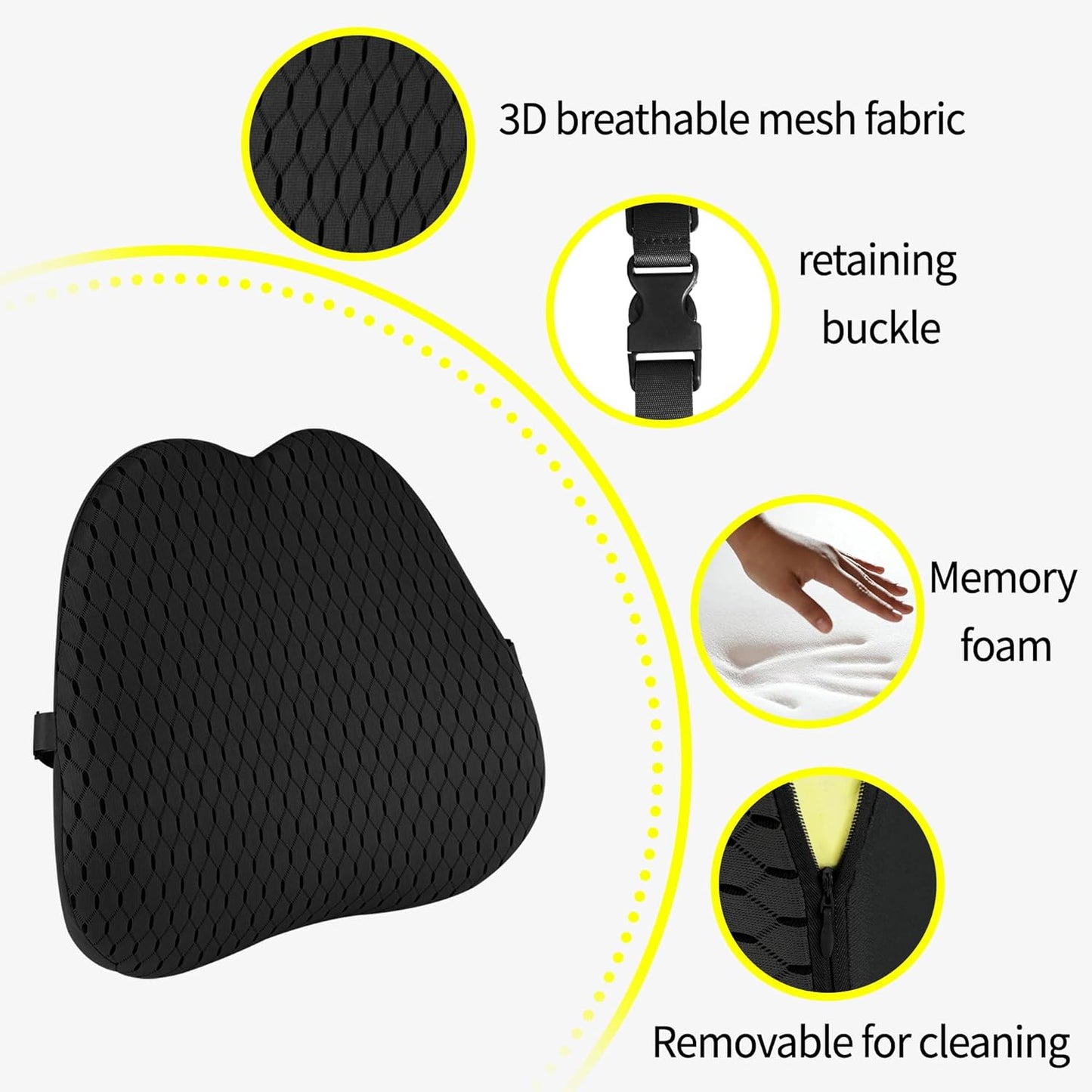Large Size Car Lumbar Support Pillow – Ergonomic Memory Foam Back Cushion for Car, Office Chair, and Home Use – Washable Cover, Breathable and Comfortable