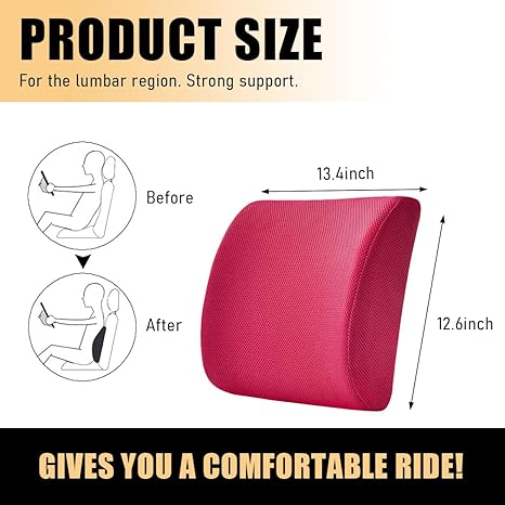 Ergonomic Lumbar Support Pillow – Memory Foam Back Cushion for Car Seat and Office Chair, Breathable Removable Cover, Posture Correction