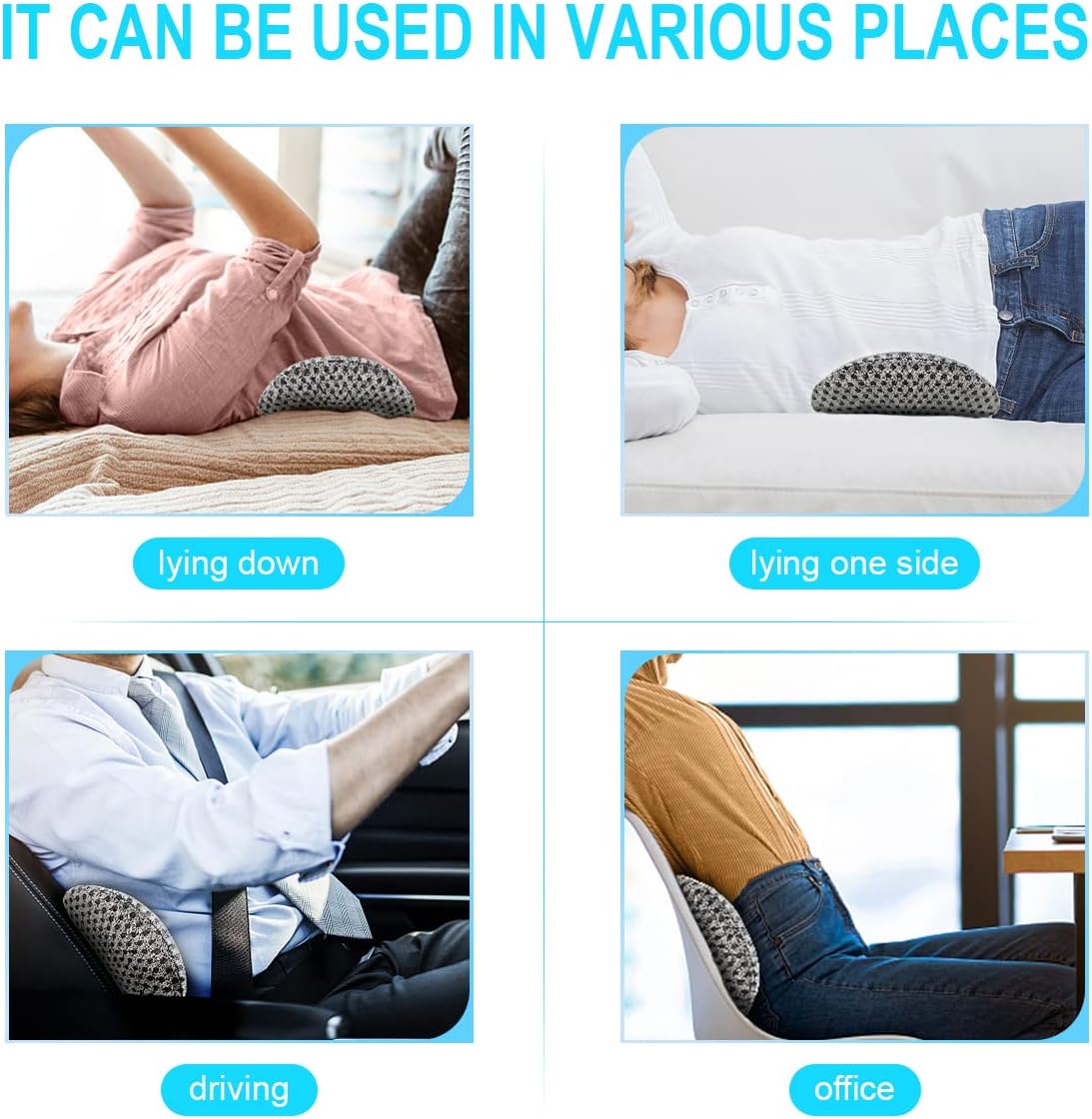 Lumbar Support Pillow for Car and Office – Ergonomic Memory Foam Back Cushion with 4D Breathable Mesh Cover, Removable & Washable