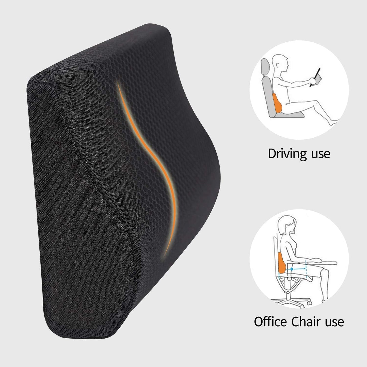 Lumbar Support Pillow for Car and Office – Ergonomic Memory Foam Back Cushion with Breathable Washable Cover