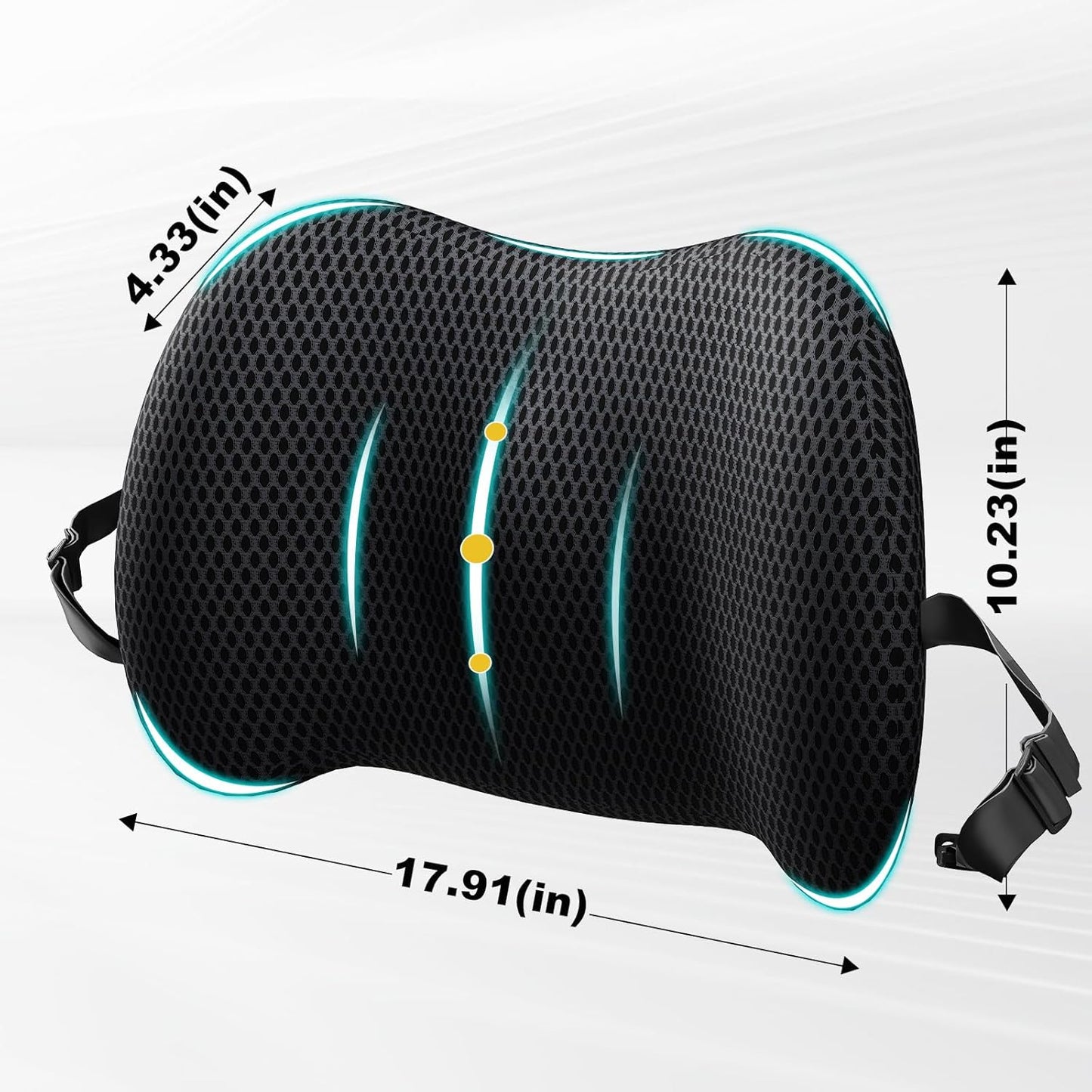 Lumbar Support Pillow for Car and Office – Ergonomic Memory Foam Back Cushion with Breathable Mesh Cover and Adjustable Strap