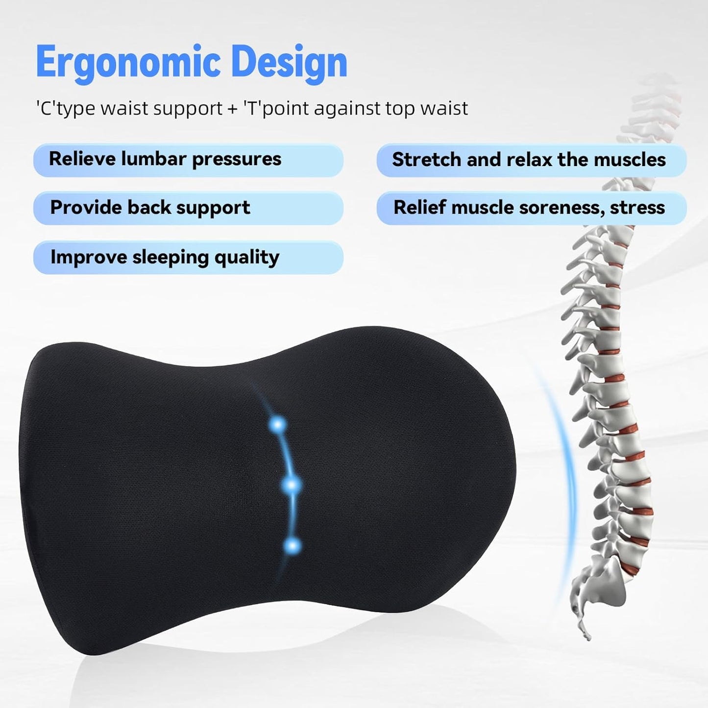 Portable Foldable Car Lumbar Support Pillow – Ergonomic Memory Foam Back Cushion with Washable Cover, Compact Travel-Friendly Design for Car, Office, and Home