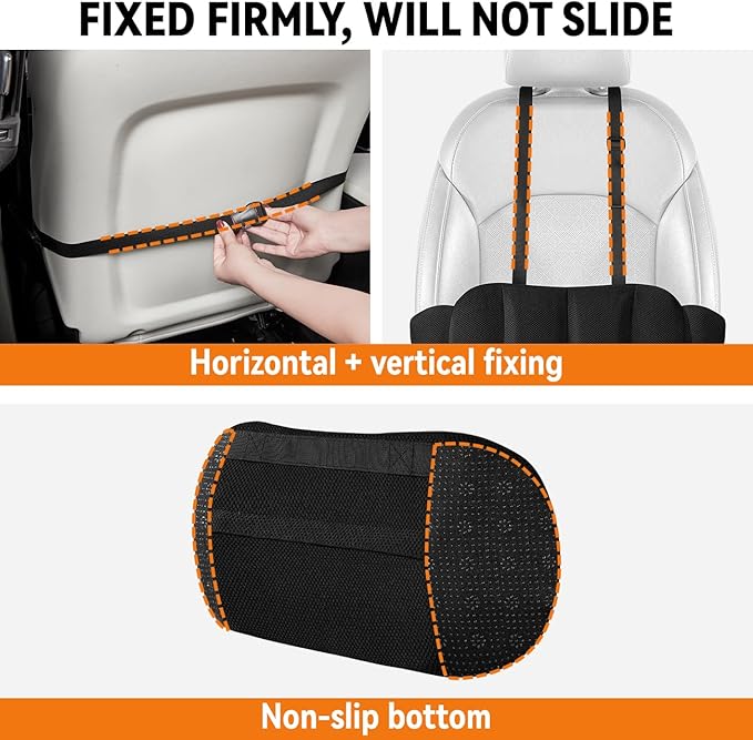Lumbar Support Pillow for Car and Office – Ergonomic Memory Foam Back Cushion with Breathable Mesh Cover and Adjustable Strap