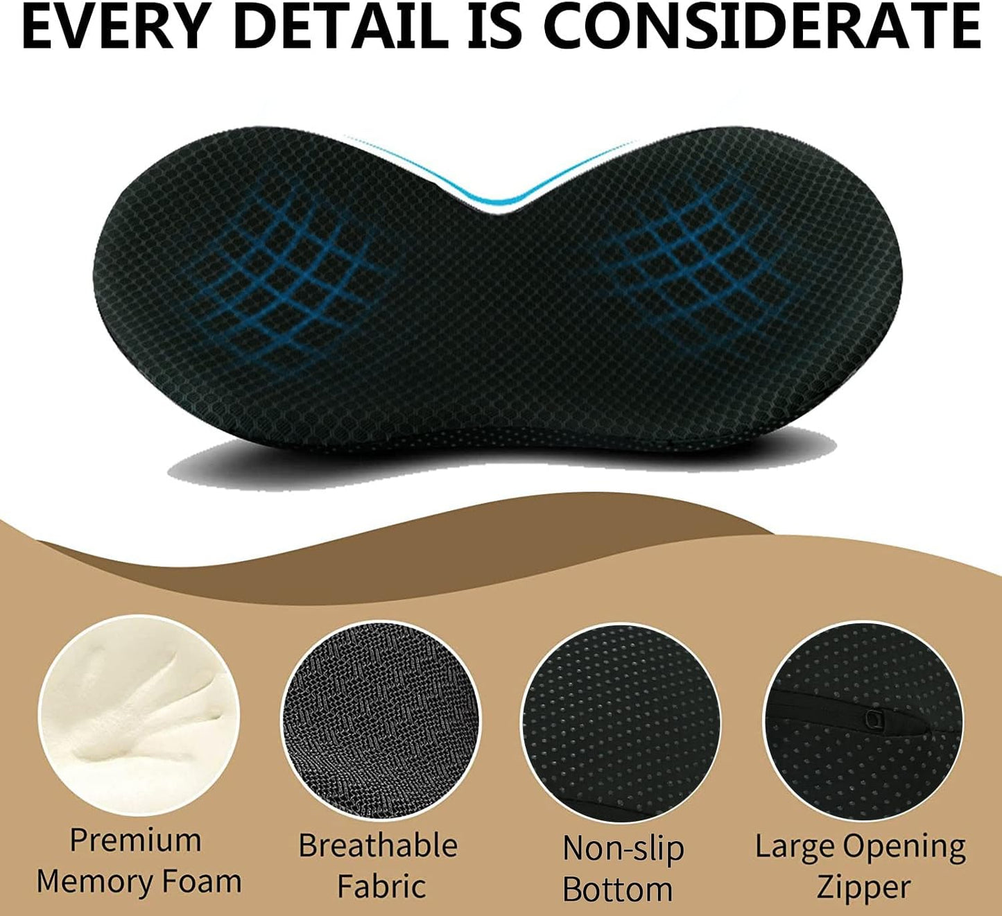 Ergonomic Wedge Seat Cushion – Memory Foam Lumbar Support Pillow for Car Seat, Office Chair, and Home, Non-Slip Breathable Cover, Removable & Washable