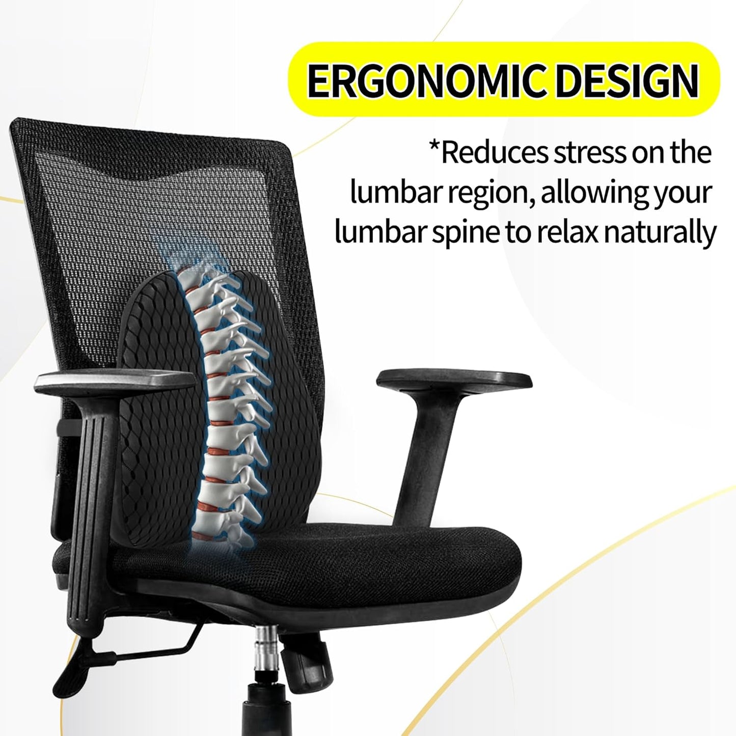 Large Size Car Lumbar Support Pillow – Ergonomic Memory Foam Back Cushion for Car, Office Chair, and Home Use – Washable Cover, Breathable and Comfortable