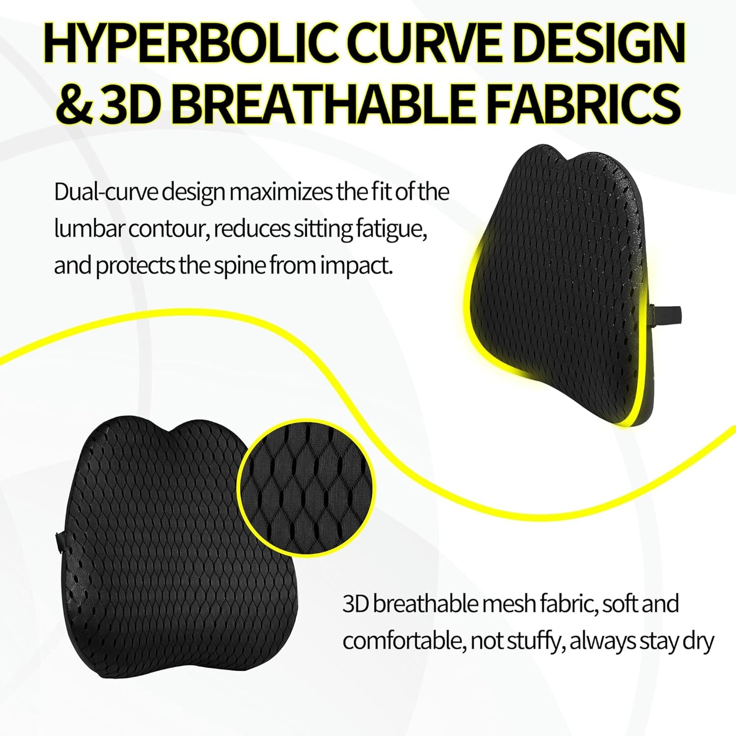 Large Size Car Lumbar Support Pillow – Ergonomic Memory Foam Back Cushion for Car, Office Chair, and Home Use – Washable Cover, Breathable and Comfortable