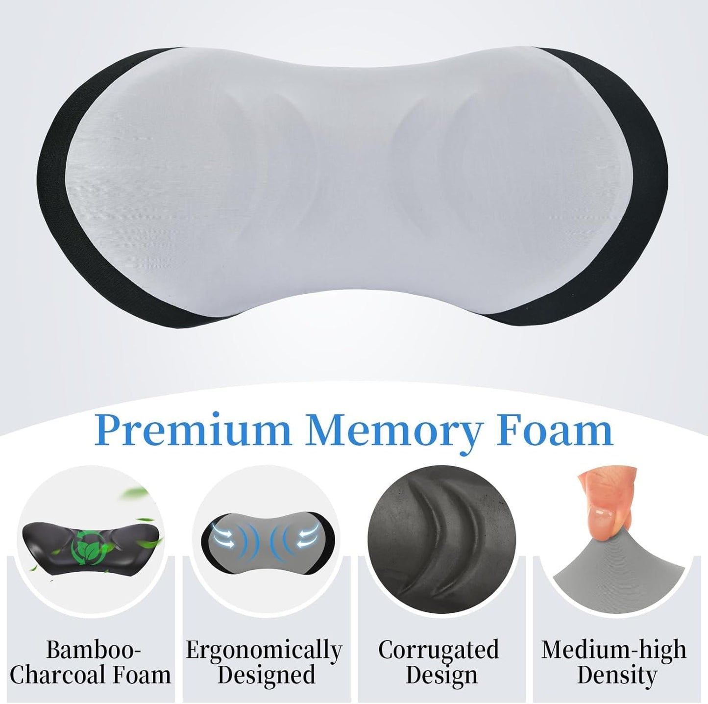 Bamboo Charcoal Memory Foam Lumbar Support Pillow – Ergonomic Back Cushion with Breathable Washable Cover for Car Seat and Office Chair