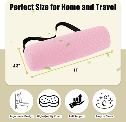 Pink Cylindrical Car Lumbar Support Pillow – Ergonomic Memory Foam Waist Cushion for Driving, Office, Home & Travel – Removable Washable Cover, Compact & Breathable Design