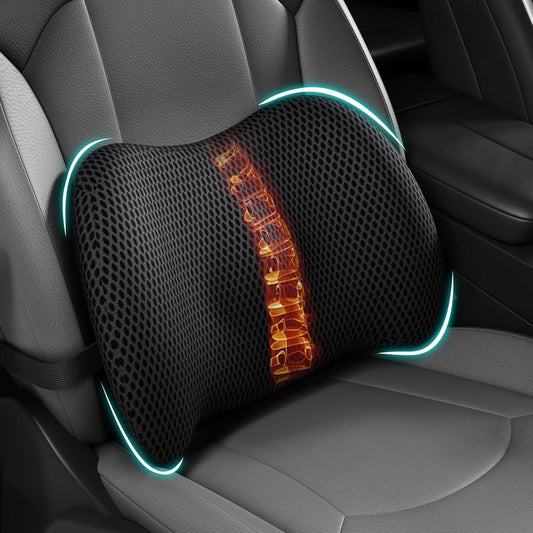 Lumbar Support Pillow for Car and Office – Ergonomic Memory Foam Back Cushion with Breathable Mesh Cover and Adjustable Strap