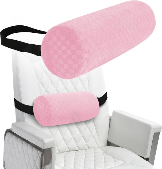 Pink Cylindrical Car Lumbar Support Pillow – Ergonomic Memory Foam Waist Cushion for Driving, Office, Home & Travel – Removable Washable Cover, Compact & Breathable Design
