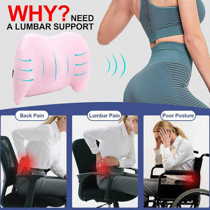 Pink Lumbar Support Pillow – Ergonomic Memory Foam Car Back Cushion for Lower Back Pain Relief, Adjustable Strap for Car Seat & Office Chair