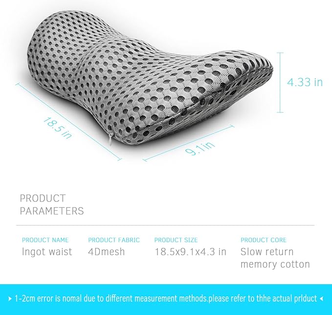Lumbar Support Pillow for Car and Office – Ergonomic Memory Foam Back Cushion with 4D Breathable Mesh Cover, Removable & Washable