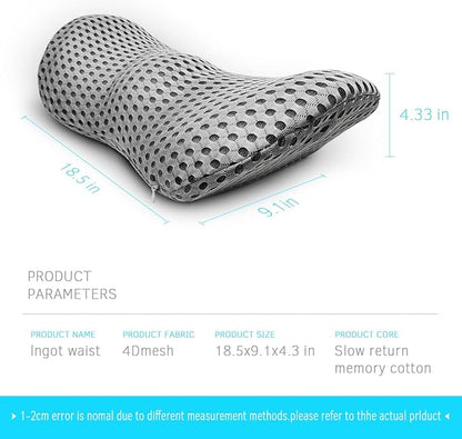 Lumbar Support Pillow for Car and Office – Ergonomic Memory Foam Back Cushion with 4D Breathable Mesh Cover, Removable & Washable