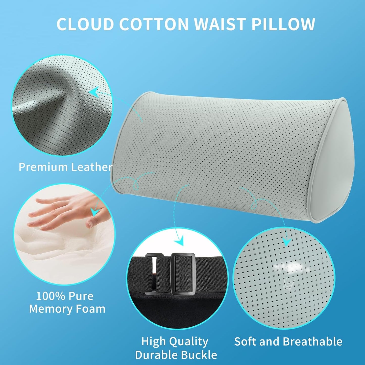 Cylindrical Lumbar Support Pillow – Memory Foam Waist Cushion with Breathable Washable Cover for Car Seat, Office Chair, and Home