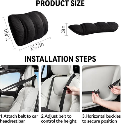 Lumbar Support Pillow for Car and Office – Ergonomic Memory Foam Back Cushion with Breathable Mesh Cover and Adjustable Strap