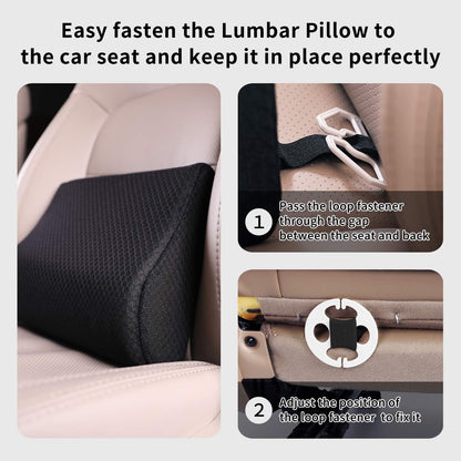Lumbar Support Pillow for Car and Office – Ergonomic Memory Foam Back Cushion with Breathable Washable Cover