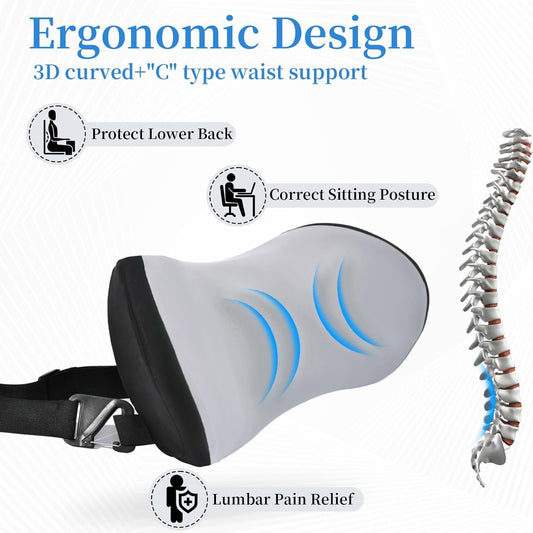 Bamboo Charcoal Memory Foam Lumbar Support Pillow – Ergonomic Back Cushion with Breathable Washable Cover for Car Seat and Office Chair