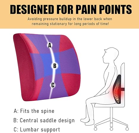 Ergonomic Lumbar Support Pillow – Memory Foam Back Cushion for Car Seat and Office Chair, Breathable Removable Cover, Posture Correction