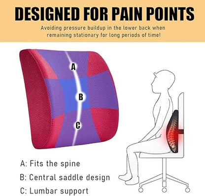 Ergonomic Lumbar Support Pillow – Memory Foam Back Cushion for Car Seat and Office Chair, Breathable Removable Cover, Posture Correction