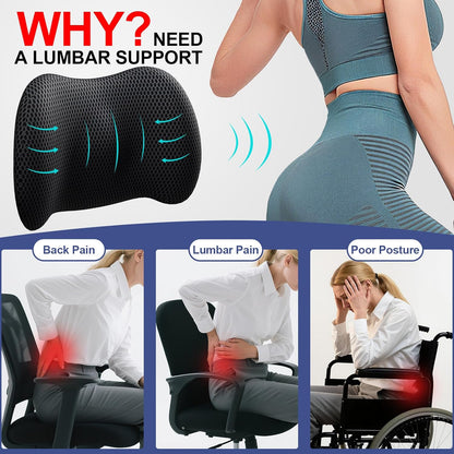 Lumbar Support Pillow for Car and Office – Ergonomic Memory Foam Back Cushion with Breathable Mesh Cover and Adjustable Strap