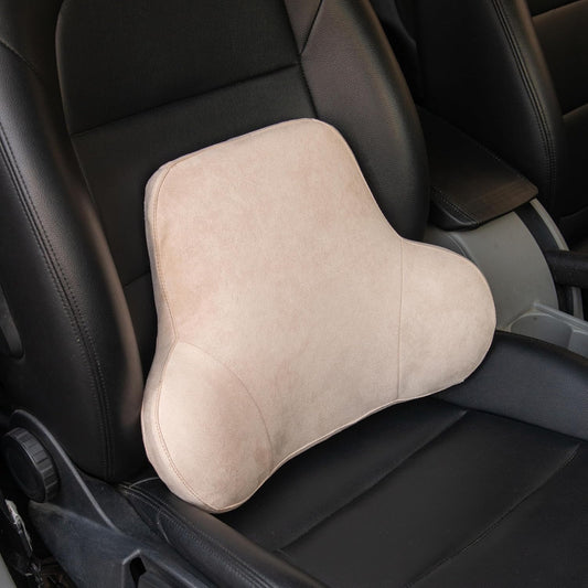 Wide Lumbar Support Pillow – Ergonomic Memory Foam Back Cushion for Car Seat and Office Chair, Suede-Feel Fabric, Removable & Washable Cover