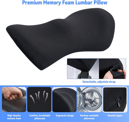 Portable Foldable Car Lumbar Support Pillow – Ergonomic Memory Foam Back Cushion with Washable Cover, Compact Travel-Friendly Design for Car, Office, and Home