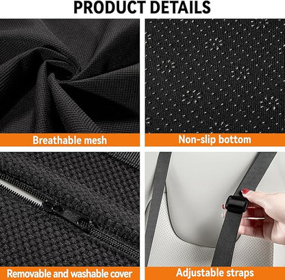 Lumbar Support Pillow for Car and Office – Ergonomic Memory Foam Back Cushion with Breathable Mesh Cover and Adjustable Strap