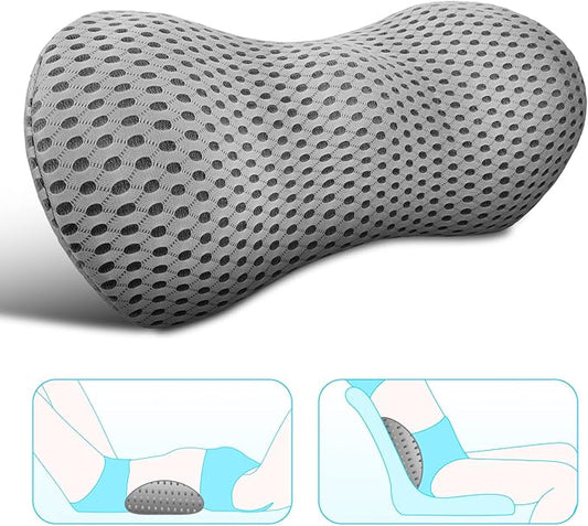 Lumbar Support Pillow for Car and Office – Ergonomic Memory Foam Back Cushion with 4D Breathable Mesh Cover, Removable & Washable